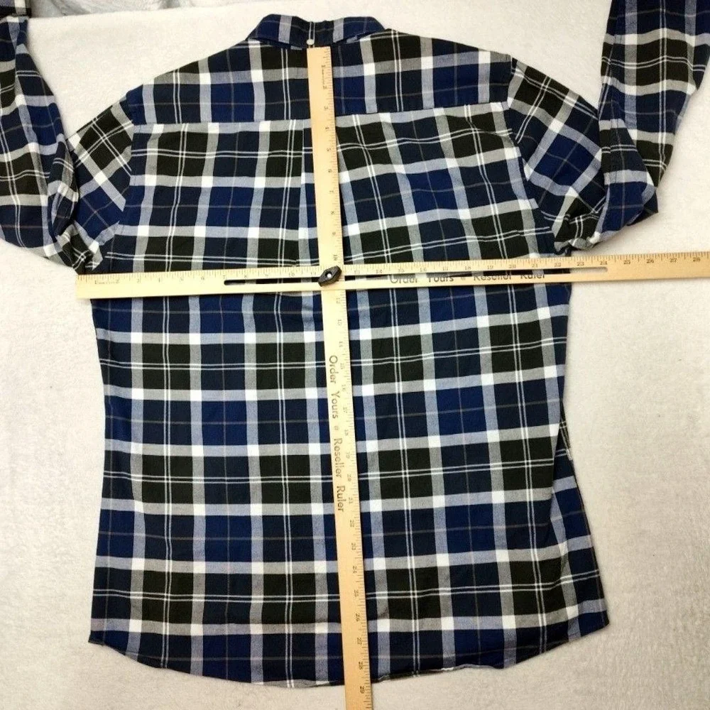 Barbour Shirt Mens Large Blue Tartan Plaid Long Sleeve Button Up Tailored Fit - Picture 8 of 12